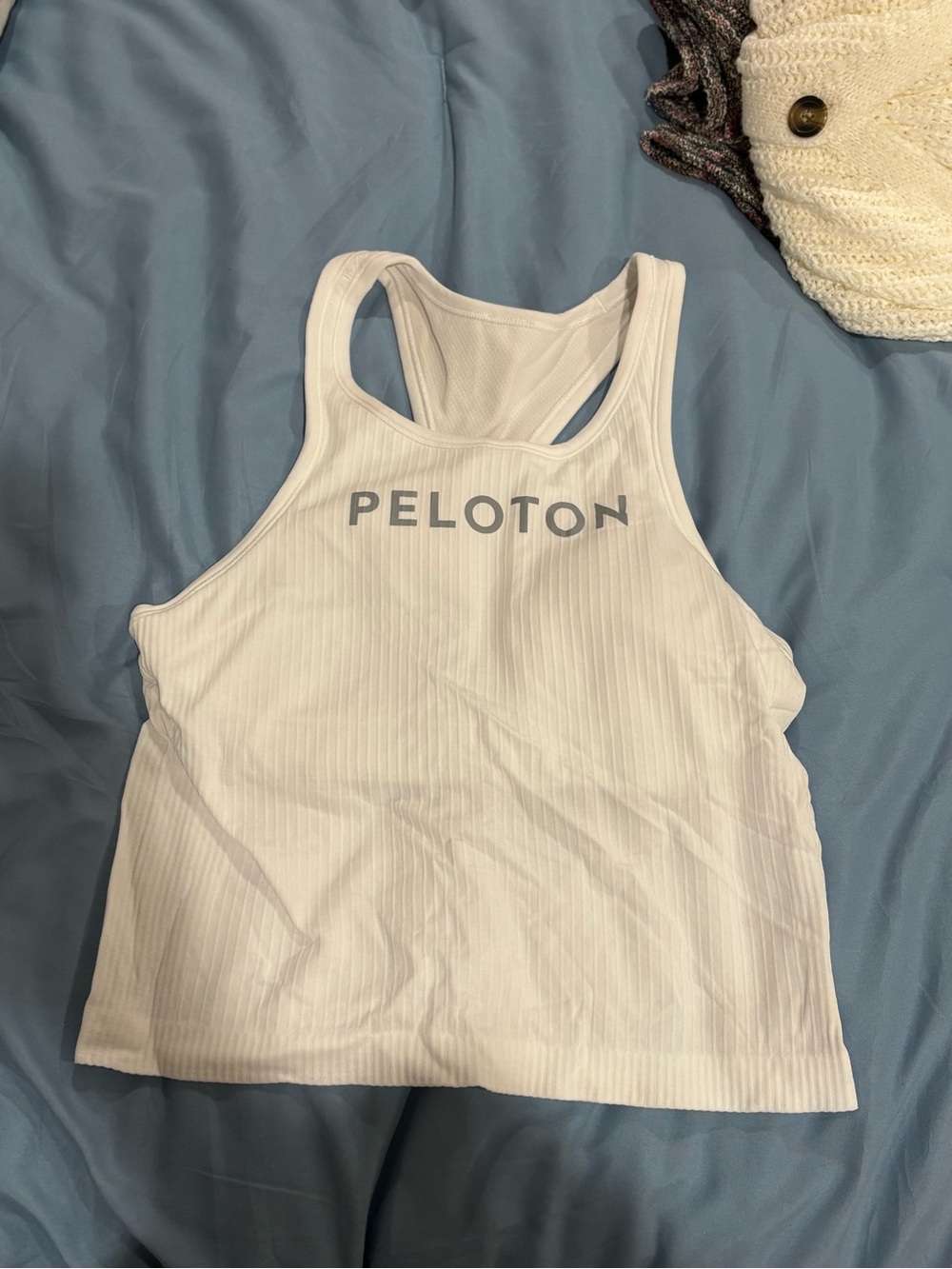 lululemon athletica White Ribbed Racerback Tank with Peloton logo